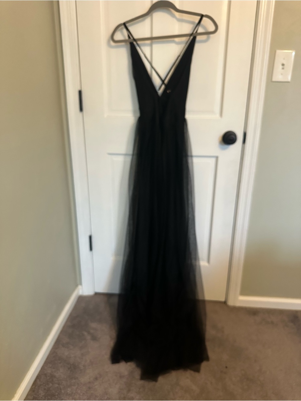 Luxxel Black Maxi Tulle Gown with Crisscross Straps